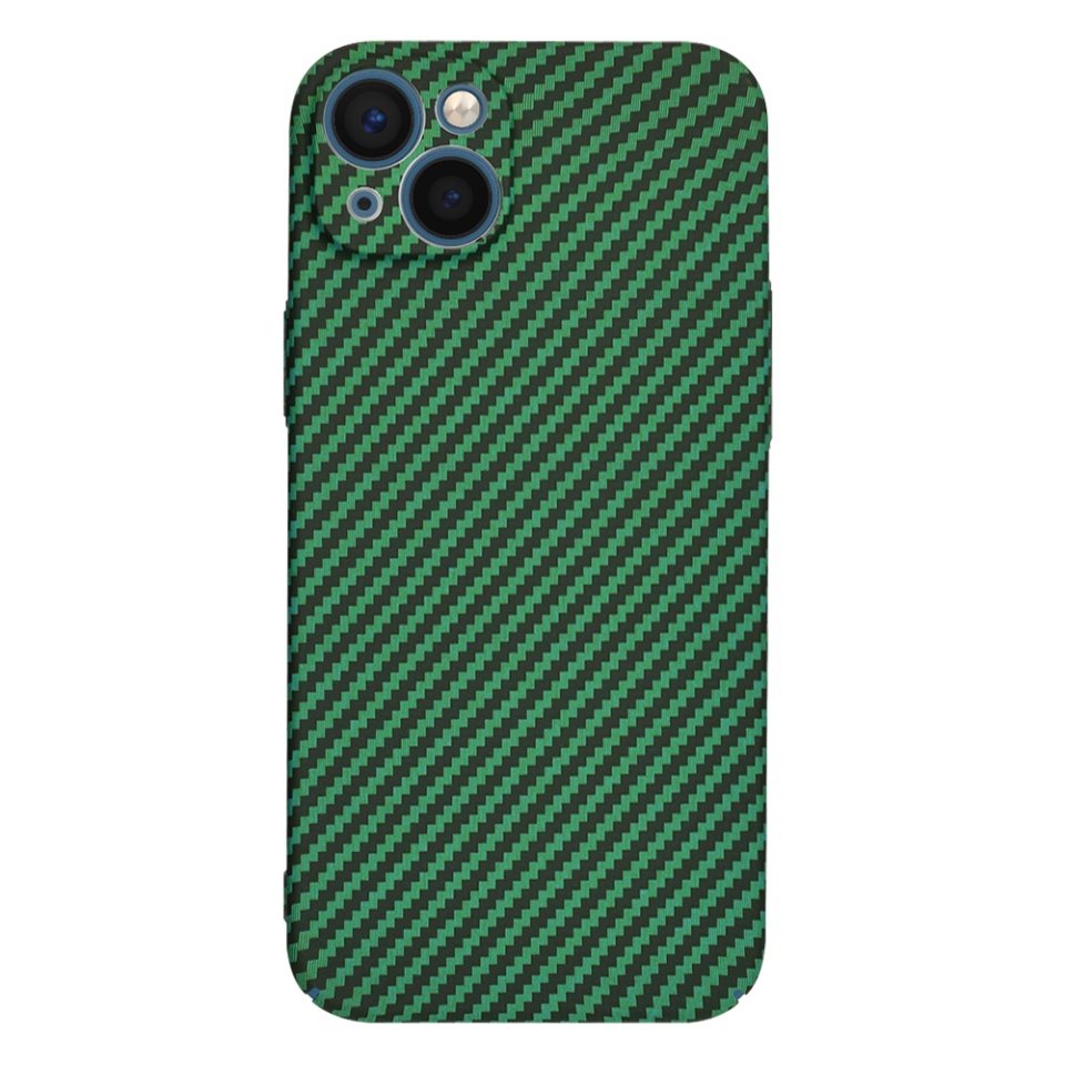 Husa pentru iPhone 13, SKYDDAR INNOVATION, textura carbon, Carbonite FiberShell, Verde, set cu sticker - 2 | YEO