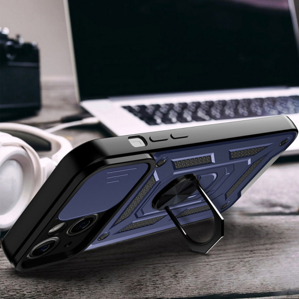 Husa pentru iPhone 14 cu inel magnetic si protectie camera Skyddar CamShield - Albastru - 2 | YEO