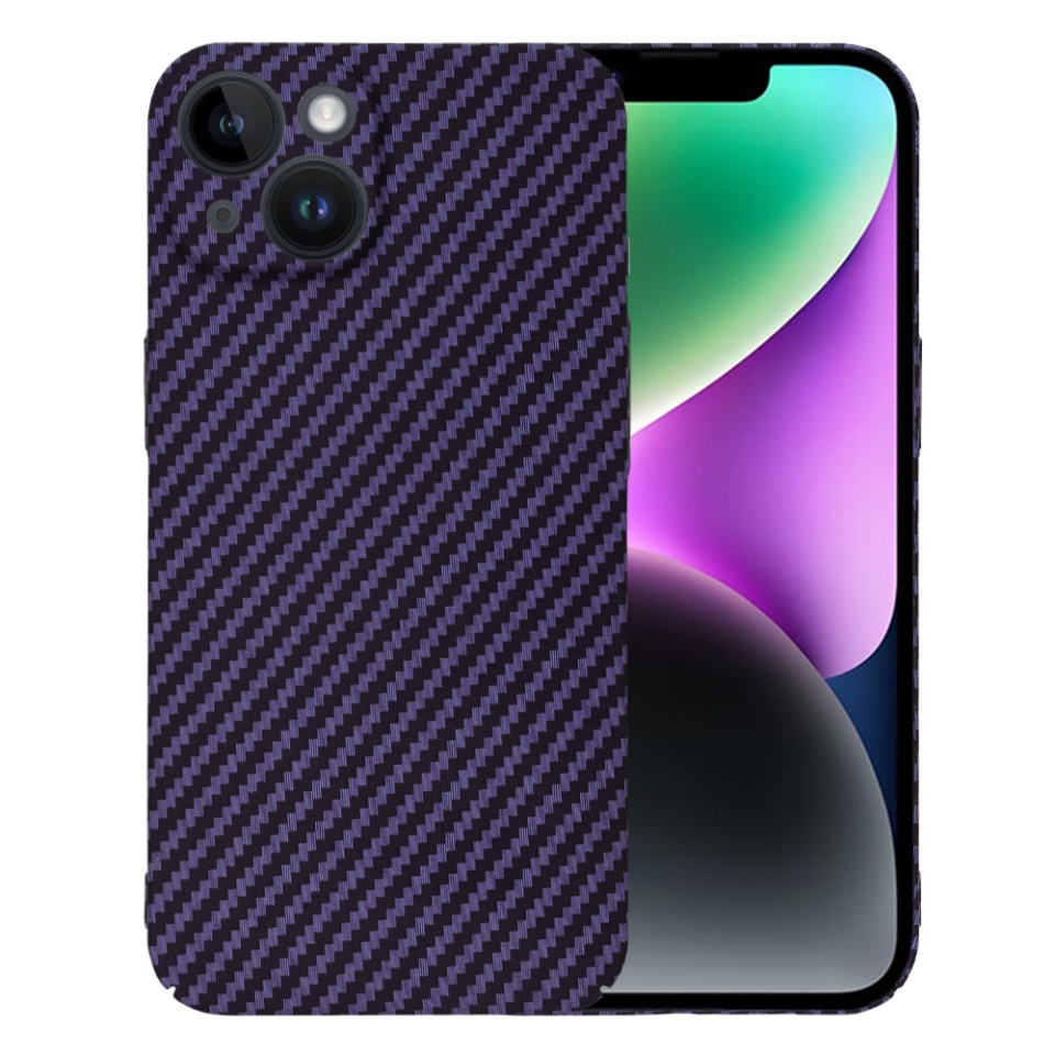 Husa pentru iPhone 14, Finisaj Premium cu Textura de Carbon, Design Elegant, SKDR CarbonFlex - Mov