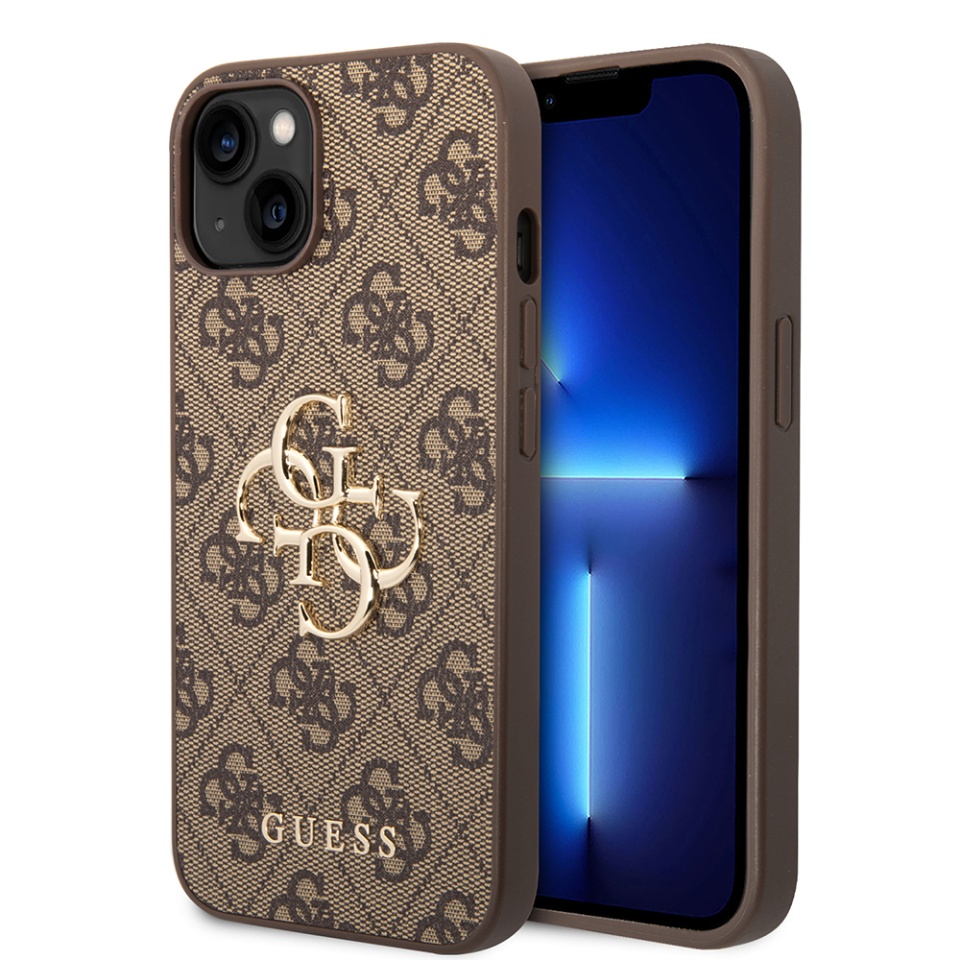 Husa pentru iPhone 14, Guess Hardcase 4G Big Metal Logo, Protectie Slim, Compatibila, Maro
