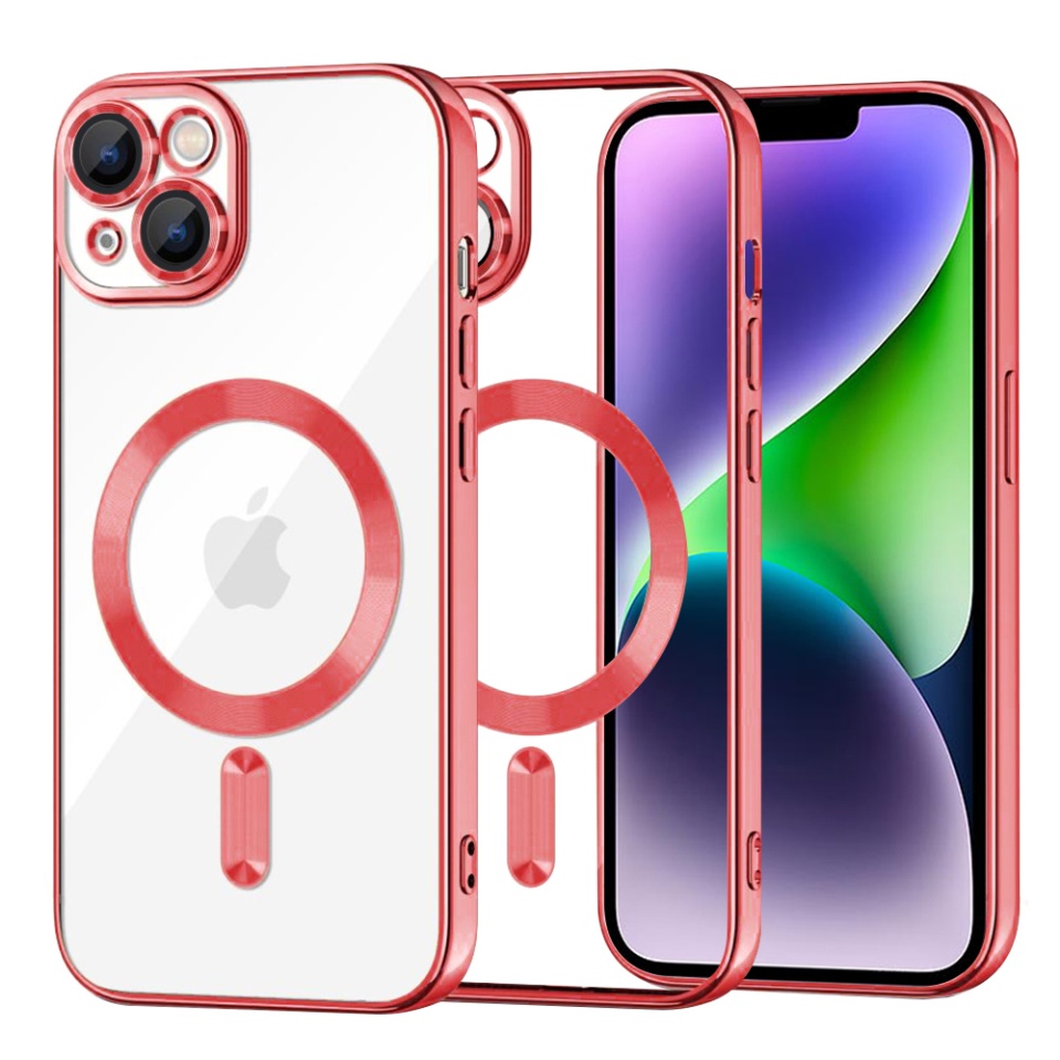 Husa pentru iPhone 14 Plus, SKYDDAR INNOVATION, Luxury Shield Magsafe, Protectie Antisoc, Rosu, set cu sticker