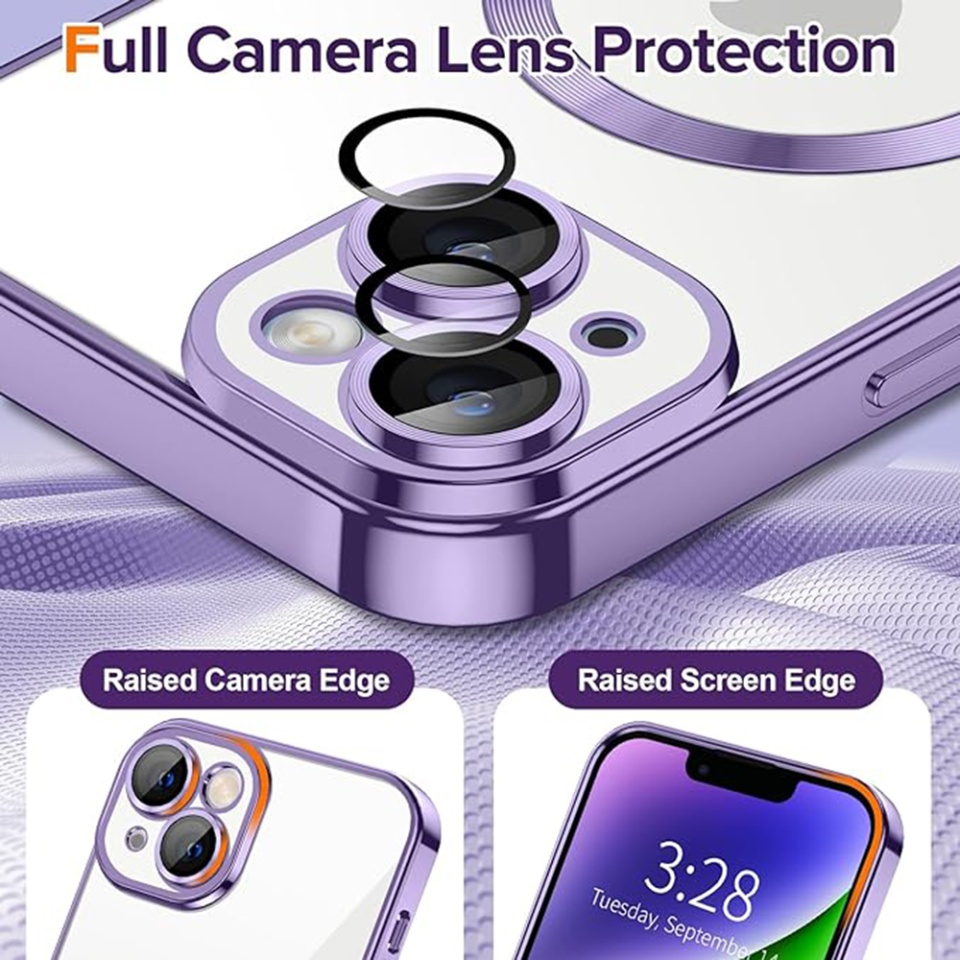 Husa pentru iPhone 14 Plus, SKYDDAR INNOVATION, Luxury Shield Magsafe, Protectie Antisoc, Mov, set cu sticker - 3 | YEO