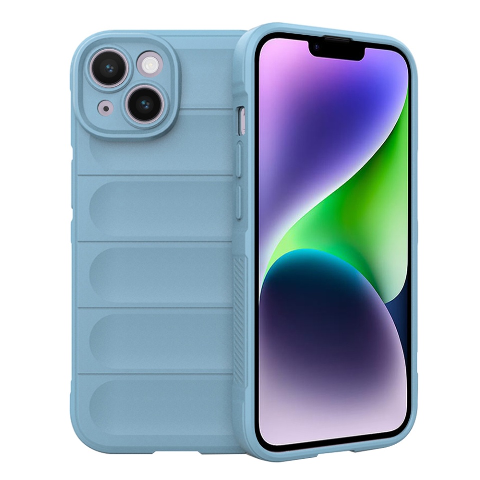 Husa pentru iPhone 14 Plus, SKYDDAR INNOVATION, Vogue, din Silicon Mat, Bleu, set cu sticker