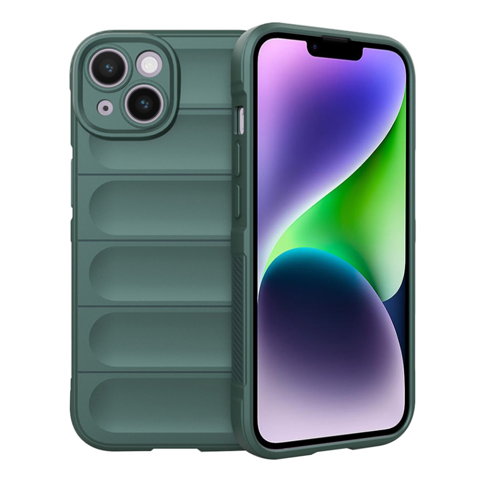 Husa pentru iPhone 14 Plus, SKYDDAR INNOVATION, Vogue, din Silicon Mat, Verde, set cu sticker