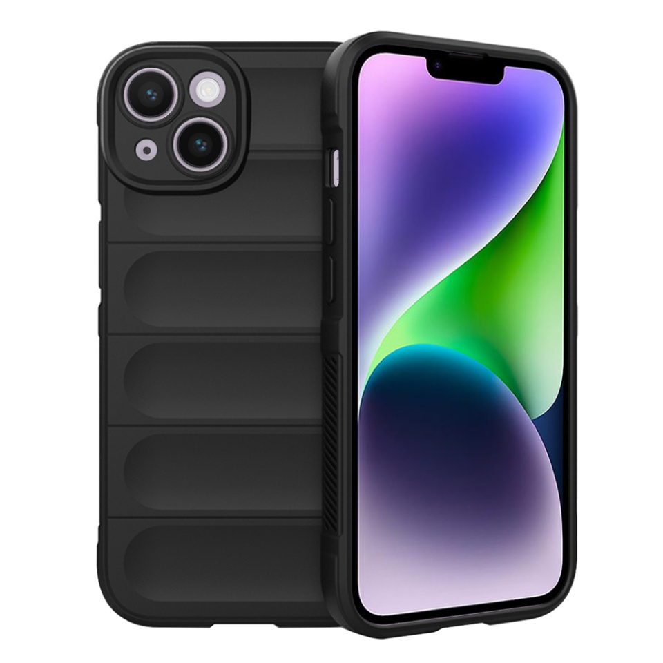Husa pentru iPhone 14 Plus, SKYDDAR INNOVATION, Vogue, din Silicon Mat, Negru, set cu sticker