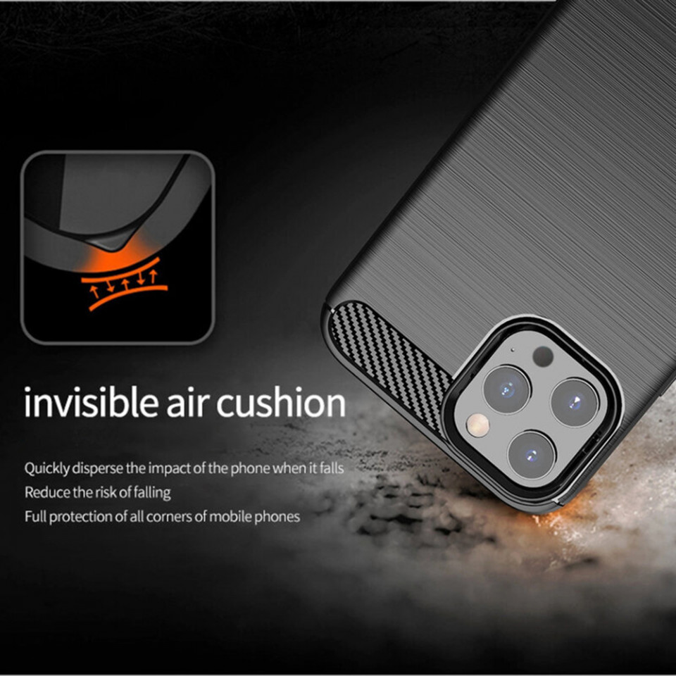 Husa pentru iPhone 14 Pro din silicon, Slim, cu textura Fibra Carbon - Negru - 3 | YEO
