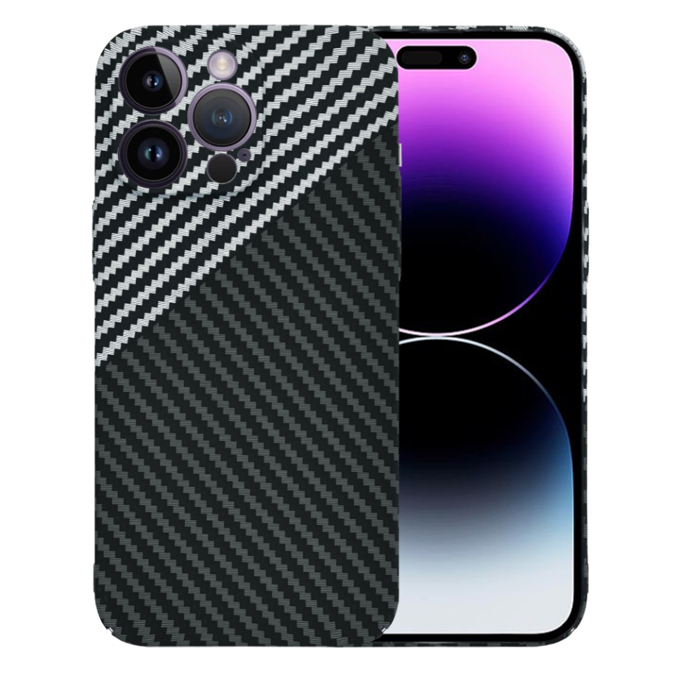 Husa pentru iPhone 14 Pro Max, Finisaj Premium cu Textura de Carbon, Design Elegant, SKDR CarbonFlex - Gri