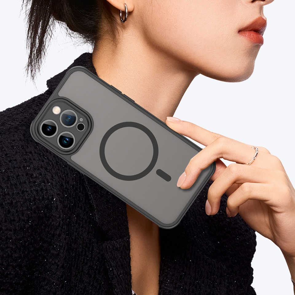 Husa pentru iPhone 14 Pro Max, SKYDDAR INNOVATION, HaloFrost MagSafe II, Antisoc, set cu sticker, Negru - 7