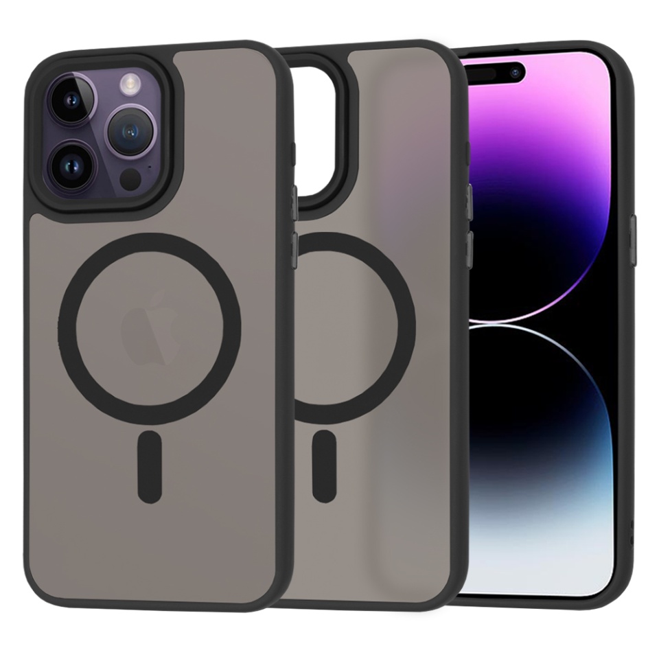Husa pentru iPhone 14 Pro Max, SKYDDAR INNOVATION, HaloFrost MagSafe, Antisoc, set cu sticker, Negru