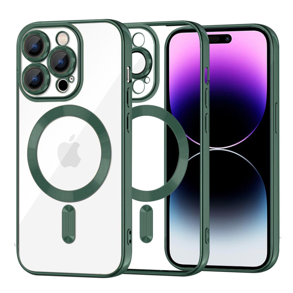 Husa pentru iPhone 14 Pro Max, SKYDDAR INNOVATION, Luxury Shield Magsafe, Protectie Antisoc, Verde inchis, set cu sticker