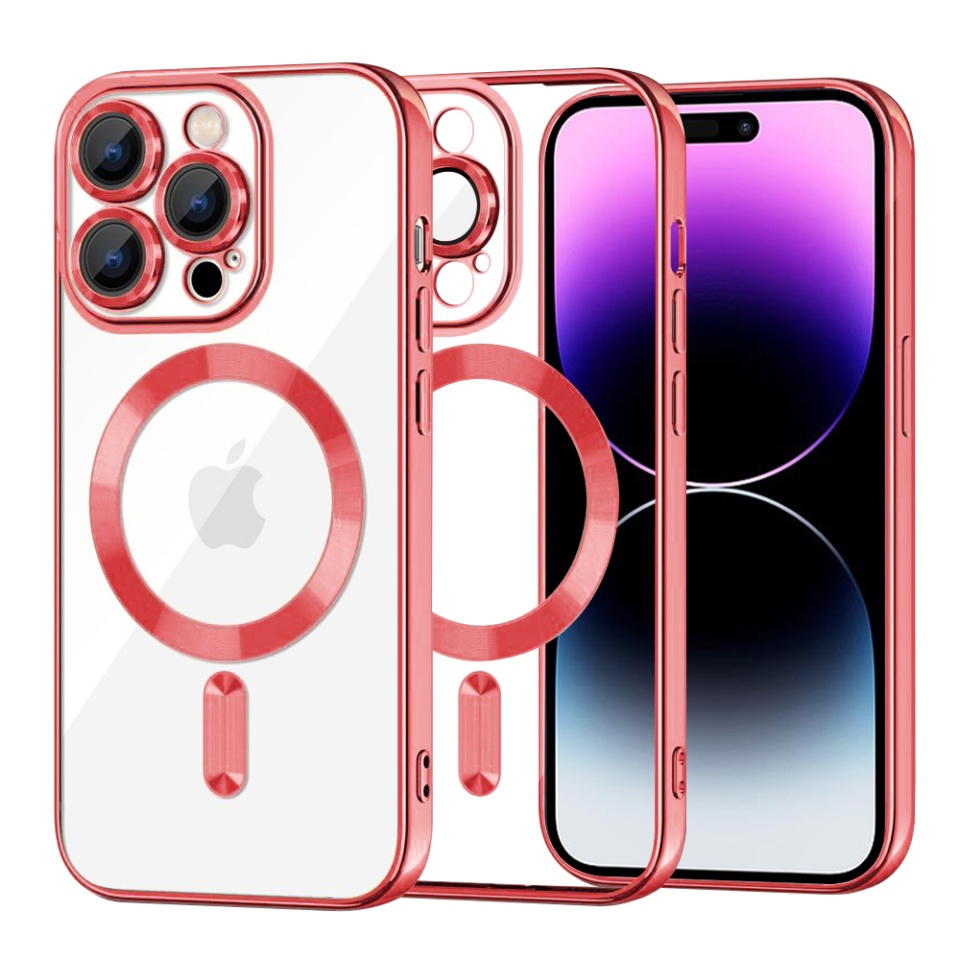 Husa pentru iPhone 14 Pro Max, SKYDDAR INNOVATION, Luxury Shield Magsafe, Protectie Antisoc, Rosu, set cu sticker