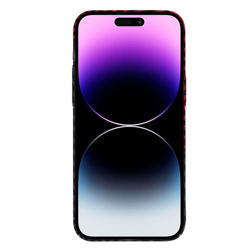 Husa pentru iPhone 14 Pro Max, SKYDDAR INNOVATION, textura carbon, Carbonite FiberShell, Rosu inchis, set cu sticker - 2 | YEO