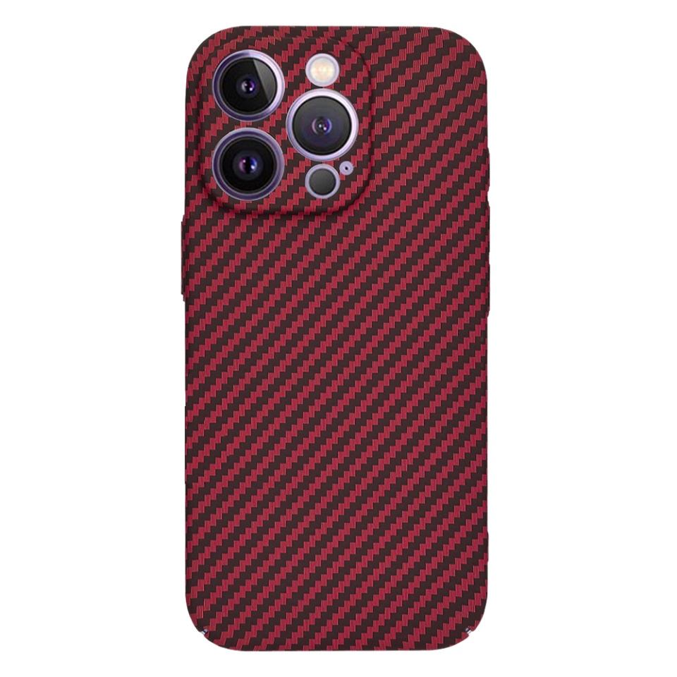 Husa pentru iPhone 14 Pro Max, SKYDDAR INNOVATION, textura carbon, Carbonite FiberShell, Rosu, set cu sticker - 2 | YEO