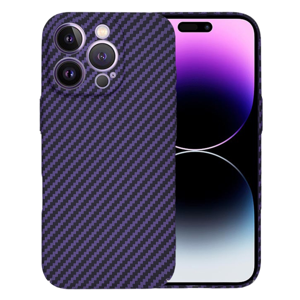Husa pentru iPhone 14 Pro Max, SKYDDAR INNOVATION, textura carbon, Carbonite FiberShell, Mov, set cu sticker