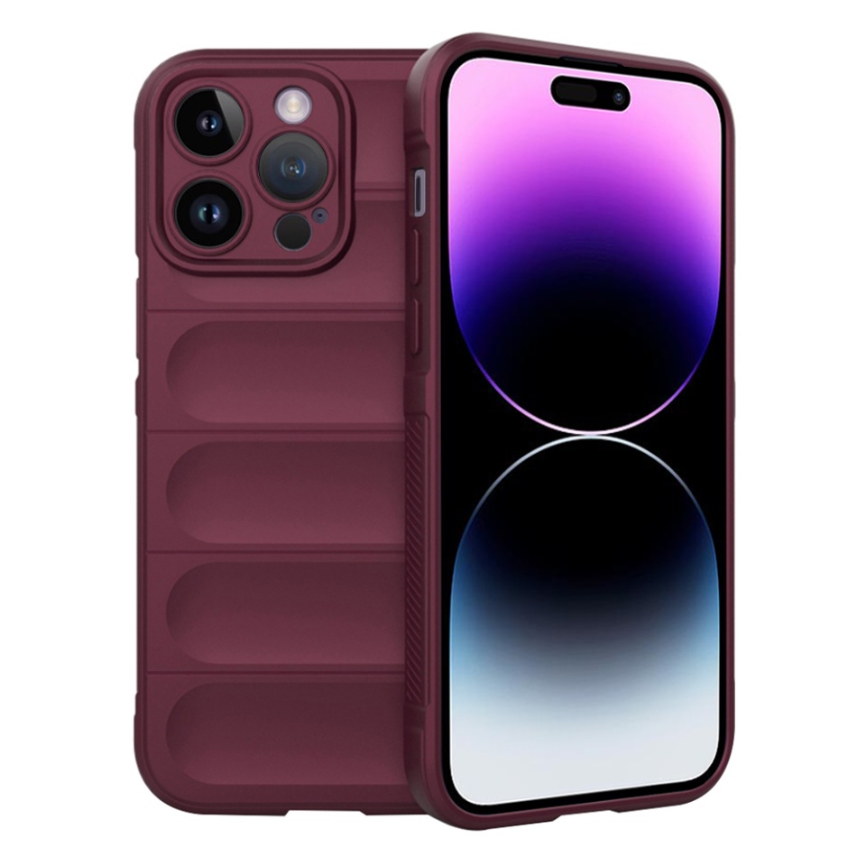 Husa pentru iPhone 14 Pro Max, SKYDDAR INNOVATION, Vogue, din Silicon Mat, Bordo, set cu sticker