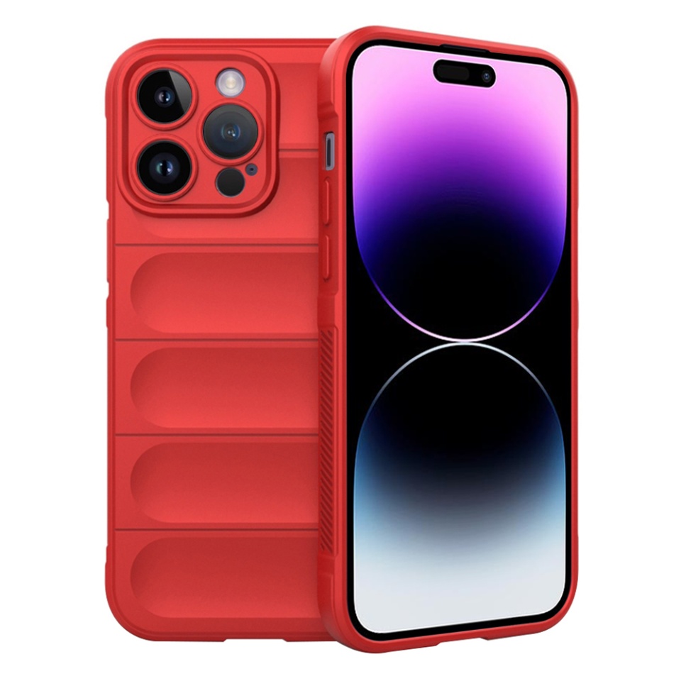 Husa pentru iPhone 14 Pro Max, SKYDDAR INNOVATION, Vogue, din Silicon Mat, Rosu, set cu sticker