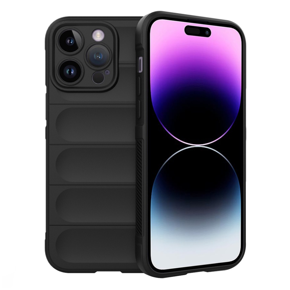 Husa pentru iPhone 14 Pro Max, SKYDDAR INNOVATION, Vogue, din Silicon Mat, Negru, set cu sticker