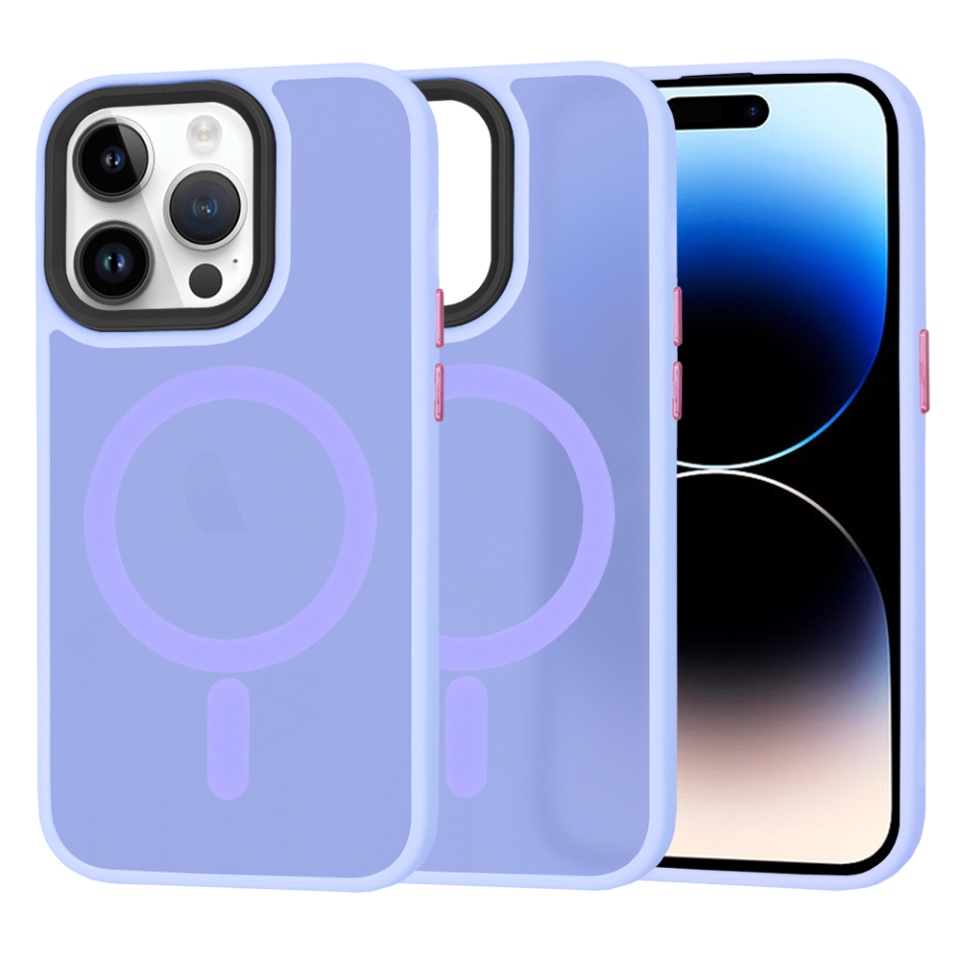 Husa pentru iPhone 14 Pro, SKYDDAR INNOVATION, HaloFrost MagSafe, Antisoc, set cu sticker, Mov deschis