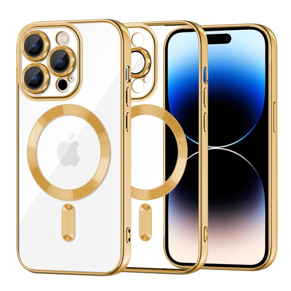 Husa pentru iPhone 14 Pro, SKYDDAR INNOVATION, Luxury Shield Magsafe, Protectie Antisoc, Auriu, set cu sticker