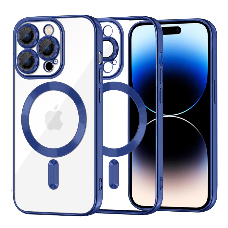 Husa pentru iPhone 14 Pro, SKYDDAR INNOVATION, Luxury Shield Magsafe, Protectie Antisoc, Albastru, set cu sticker