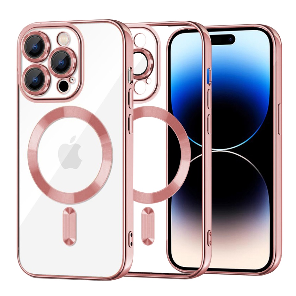 Husa pentru iPhone 14 Pro, SKYDDAR INNOVATION, Luxury Shield Magsafe, Protectie Antisoc, Roz, set cu sticker