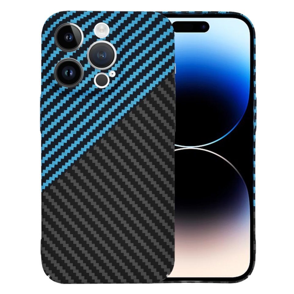 Husa pentru iPhone 14 Pro, SKYDDAR INNOVATION, textura carbon, Carbonite FiberShell, Bleu, set cu sticker