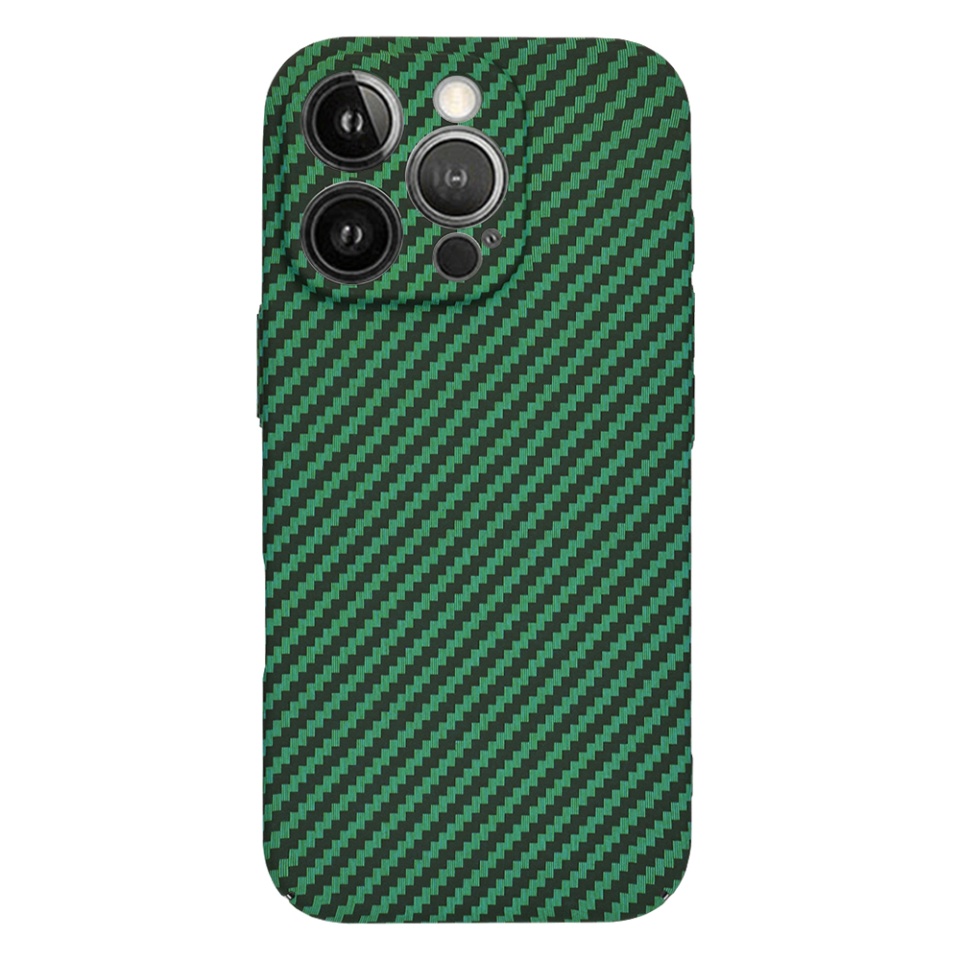 Husa pentru iPhone 14 Pro, SKYDDAR INNOVATION, textura carbon, Carbonite FiberShell, Verde, set cu sticker - 2 | YEO