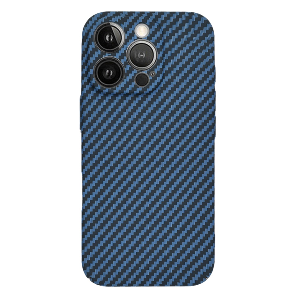 Husa pentru iPhone 14 Pro, SKYDDAR INNOVATION, textura carbon, Carbonite FiberShell, Cyan, set cu sticker - 2 | YEO