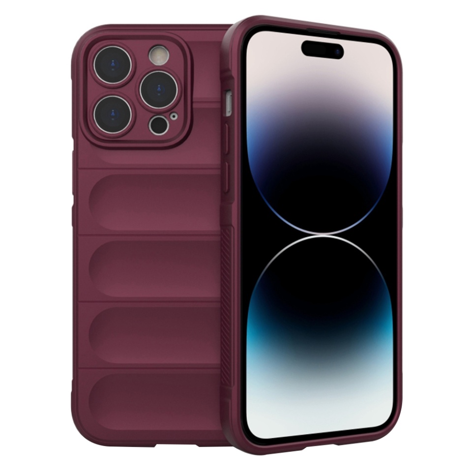 Husa pentru iPhone 14 Pro, SKYDDAR INNOVATION, Vogue, din Silicon Mat, Bordo, set cu sticker