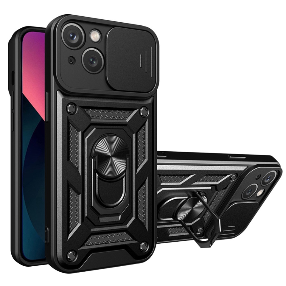 Husa pentru iPhone 14, SKYDDAR INNOVATION, CamShield, Negru, set cu sticker