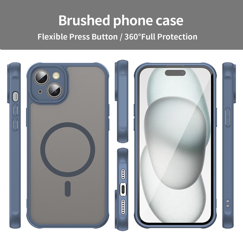 Husa pentru iPhone 14, SKYDDAR INNOVATION, HaloFrost MagSafe II, Antisoc, set cu sticker, Bleumarin - 2 | YEO
