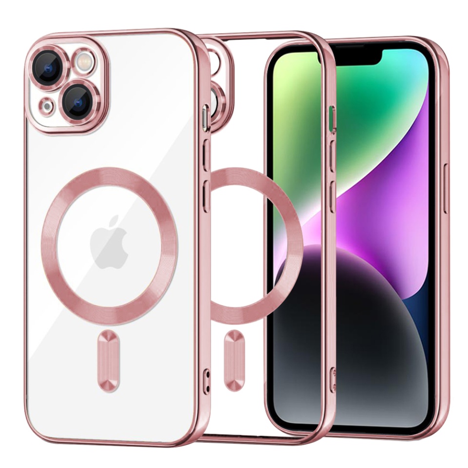 Husa pentru iPhone 14, SKYDDAR INNOVATION, Luxury Shield Magsafe, Protectie Antisoc, Roz, set cu sticker