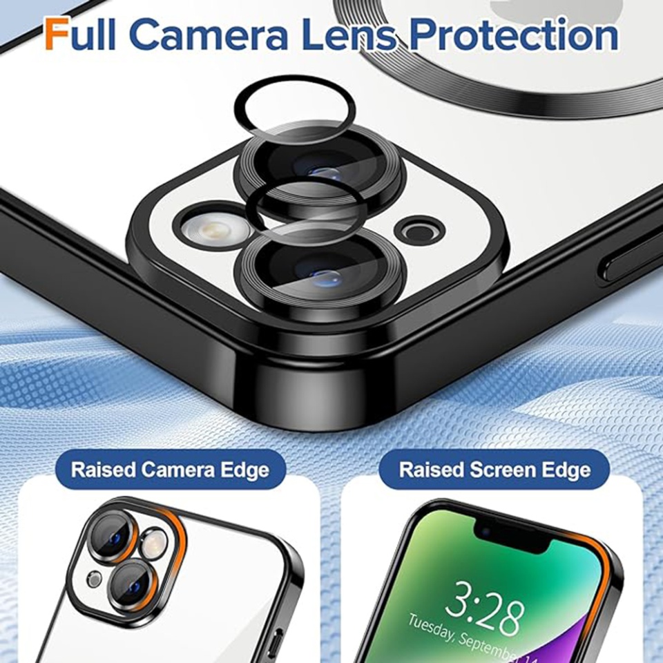 Husa pentru iPhone 14, SKYDDAR INNOVATION, Luxury Shield Magsafe, Protectie Antisoc, Negru, set cu sticker - 3 | YEO