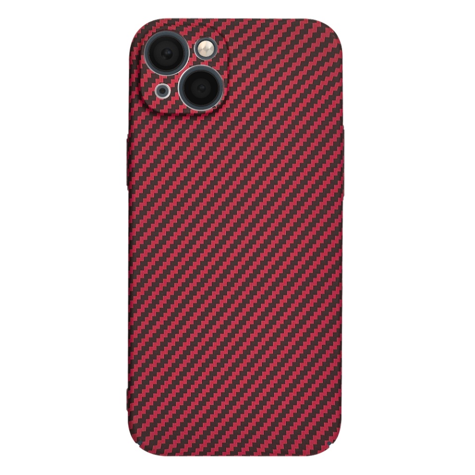 Husa pentru iPhone 14, SKYDDAR INNOVATION, textura carbon, Carbonite FiberShell, Rosu, set cu sticker - 2 | YEO