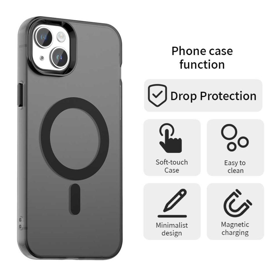 Husa pentru iPhone 14, SKYDDAR INOVATION, CandyCase, Magsafe, set cu sticker, Negru - 1 | YEO