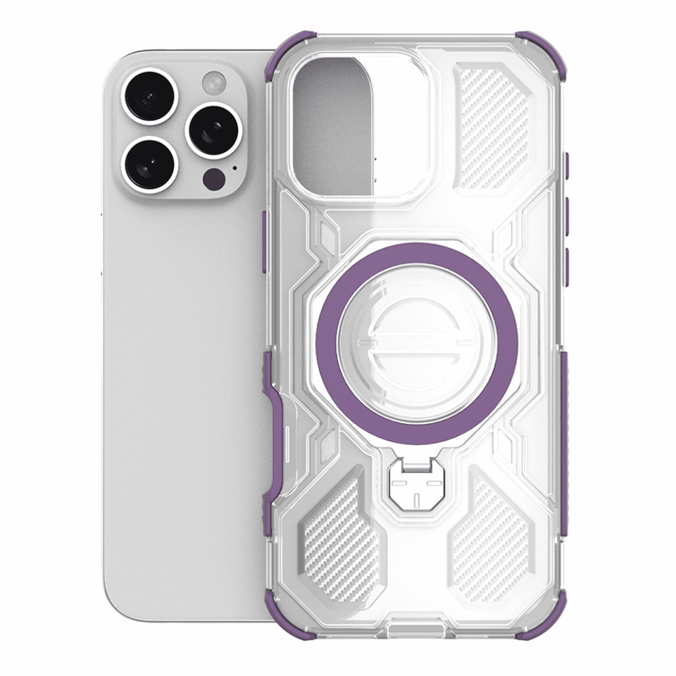Husa pentru iPhone 15, Antisoc, SKYDDAR INOVATION, Carbon Shield PRO, Magsafe, set cu sticker, Mov