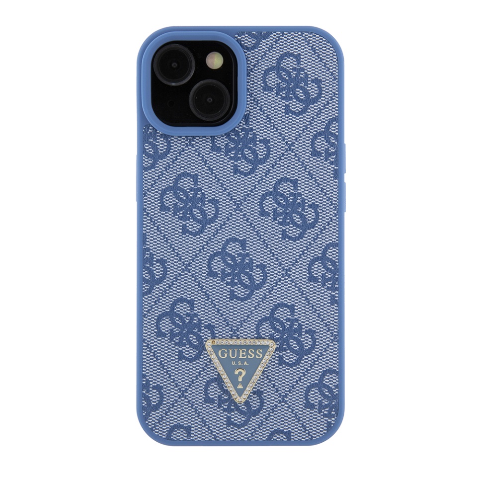 Husa pentru iPhone 15 cu snur, Leather Metal Logo Strass Crossbody, Guess - Albastru - 1 | YEO