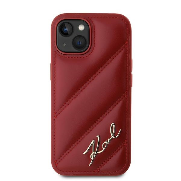 Husa pentru iPhone 15, Diagonal Quilted Script, Karl Lagerfeld - Rosu - 2 | YEO