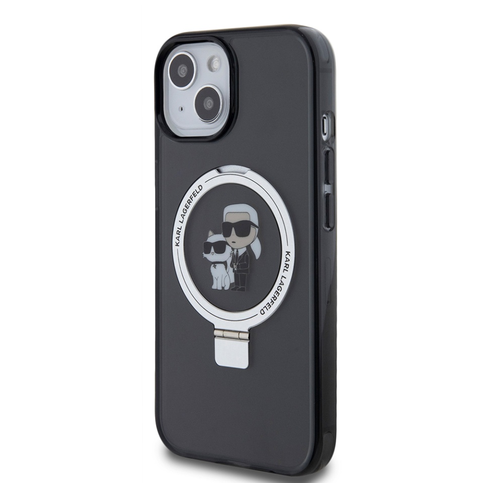 Husa pentru iPhone 15, Hardcase Ring Stand MagSafe, Karl Lagerfeld - Negru - 2 | YEO