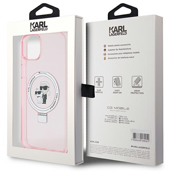 Husa pentru iPhone 15, Hardcase Ring Stand MagSafe, Karl Lagerfeld - Roz - 7