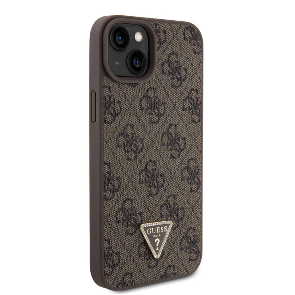 Husa pentru iPhone 15 Plus cu snur, Leather Metal Logo Strass Crossbody, Guess - Maro - 2 | YEO
