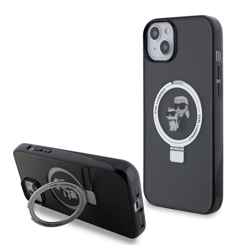 Husa pentru iPhone 15 Plus, Hardcase Ring Stand MagSafe, Karl Lagerfeld - Negru