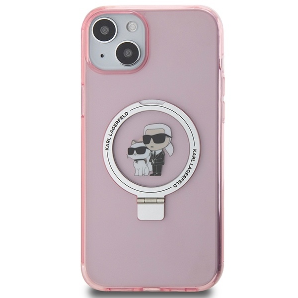 Husa pentru iPhone 15 Plus, Hardcase Ring Stand MagSafe, Karl Lagerfeld - Roz - 2 | YEO