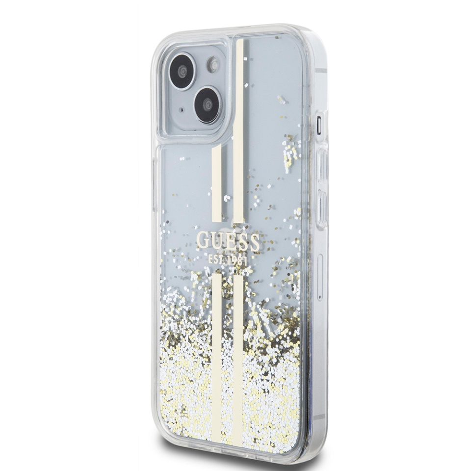 Husa pentru iPhone 15 Plus, Liquid Glitter Gold Stripes, Guess - Transparenta - 3 | YEO