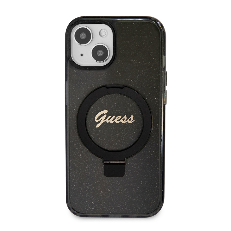 Husa pentru iPhone 15 Plus Ring Stand Script Glitter, Guess - Negru - 2 | YEO