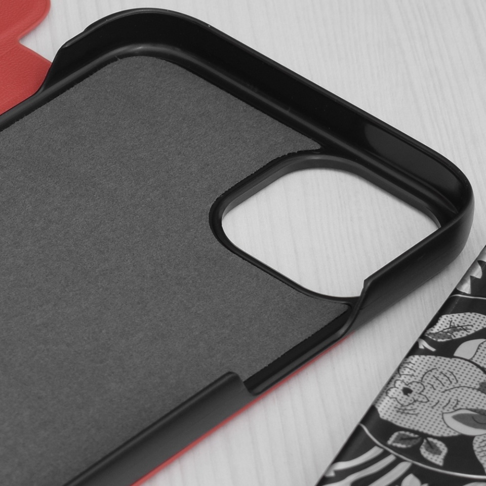 Husa pentru iPhone 15 Plus, SKYDDAR INNOVATION, eFold, tip carte, Rosu, set cu sticker - 2 | YEO