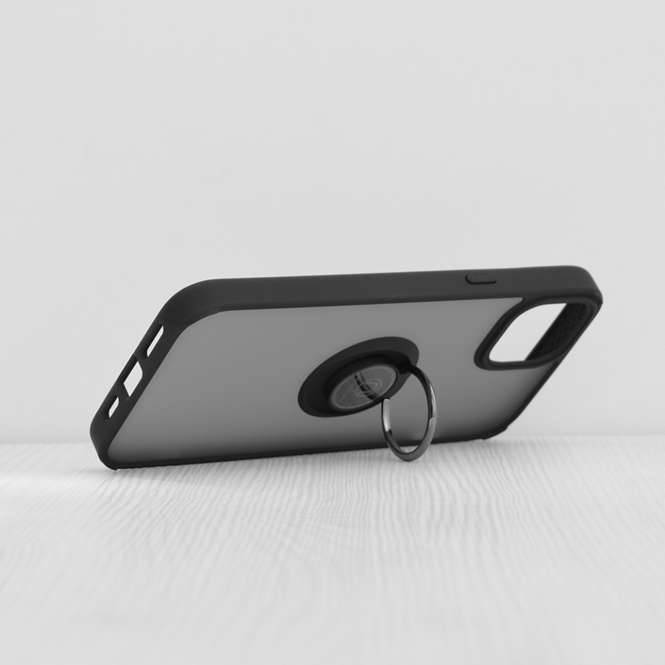 Husa pentru iPhone 15 Plus, SKYDDAR INNOVATION, Glinth+ cu Inel Rotativ 360°, Compatibilitate Magnetica, Negru, set cu sticker - 1 | YEO