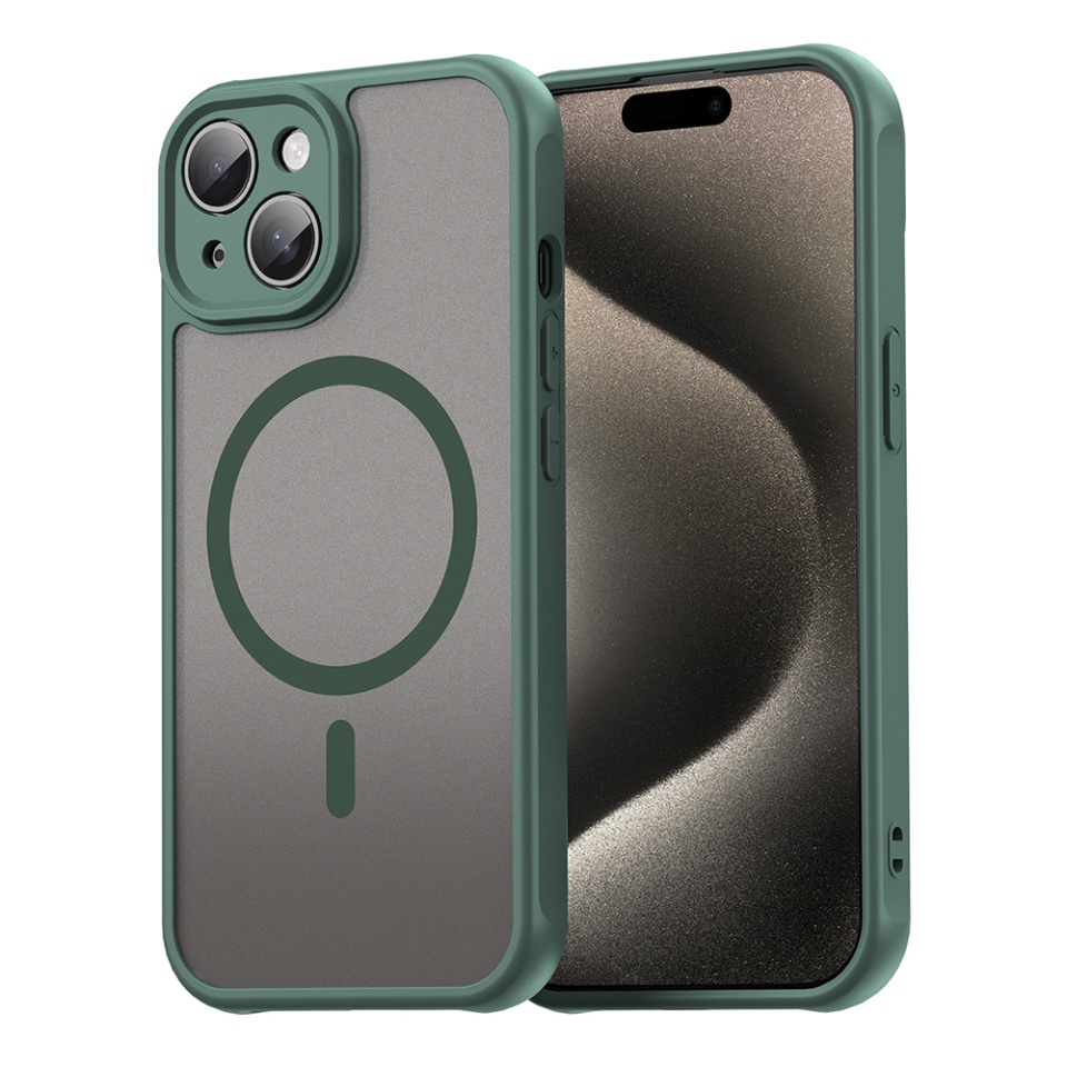 Husa pentru iPhone 15 Plus, SKYDDAR INNOVATION, HaloFrost MagSafe II, Antisoc, set cu sticker, Verde