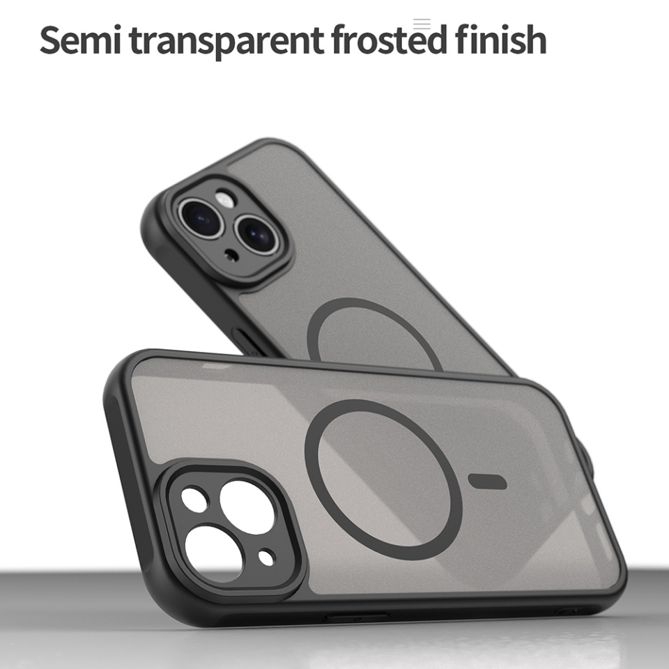 Husa pentru iPhone 15 Plus, SKYDDAR INNOVATION, HaloFrost MagSafe II, Antisoc, set cu sticker, Negru - 2 | YEO