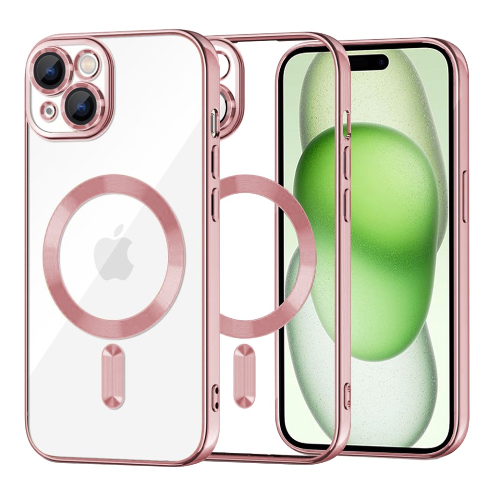 Husa pentru iPhone 15 Plus, SKYDDAR INNOVATION, Luxury Shield Magsafe, Protectie Antisoc, Roz, set cu sticker